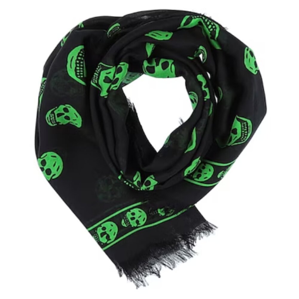 Alexander McQueen Skull Large Scarf Black Green - Picture 3 of 8